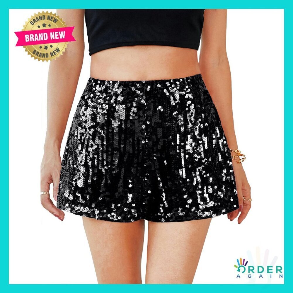 Sequin High Waisted Shorts Sparkly Stretchy Party Night Out Glam